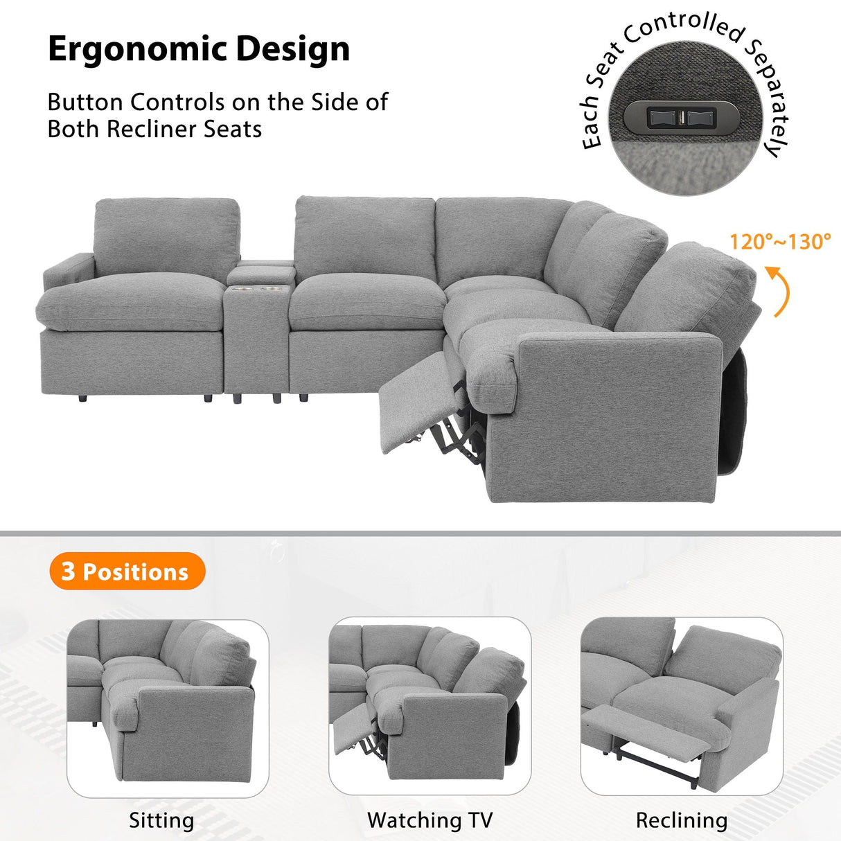 Power Recliner Corner Sofa Home Theater Reclining Sofa Sectional Couches With Storage Box, Cup Holders, USB Ports And Power Socket For Living Room by Couch.com