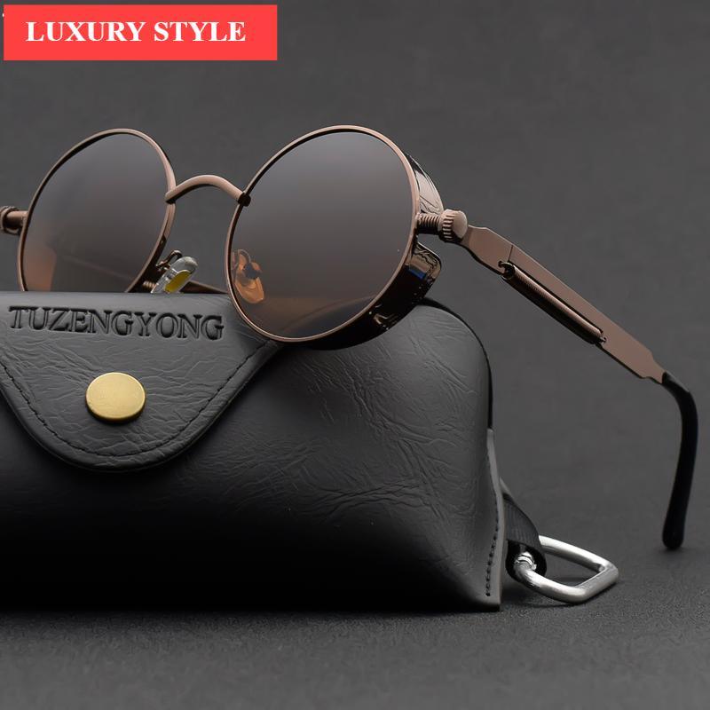 Luxury Popular Retro Gothic Steampunk Polarized Men and Women Brand Designer Vintage Round High Quality Metal Frame Sunglasses With UV400 Protection