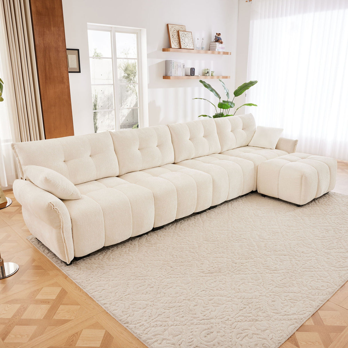 Elegant Sofa Set With Ottoman And Pillows, Textured Chenille, High Resilience Cushions by Couch.com