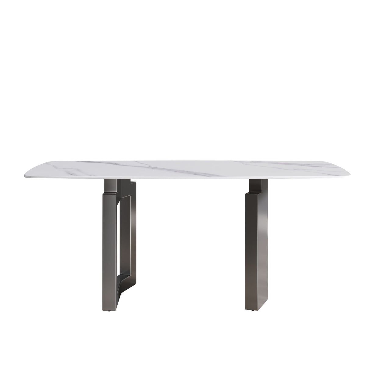 70.87" Modern Artificial Stone White Curved Black Metal Leg Dining Table - White / Black by Couch.com