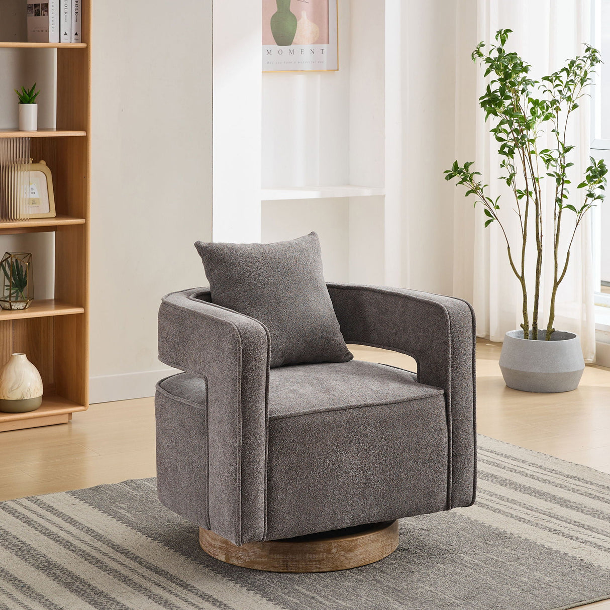 Swivel Accent Open Back Barrel Chair With Weathered Base by Couch.com