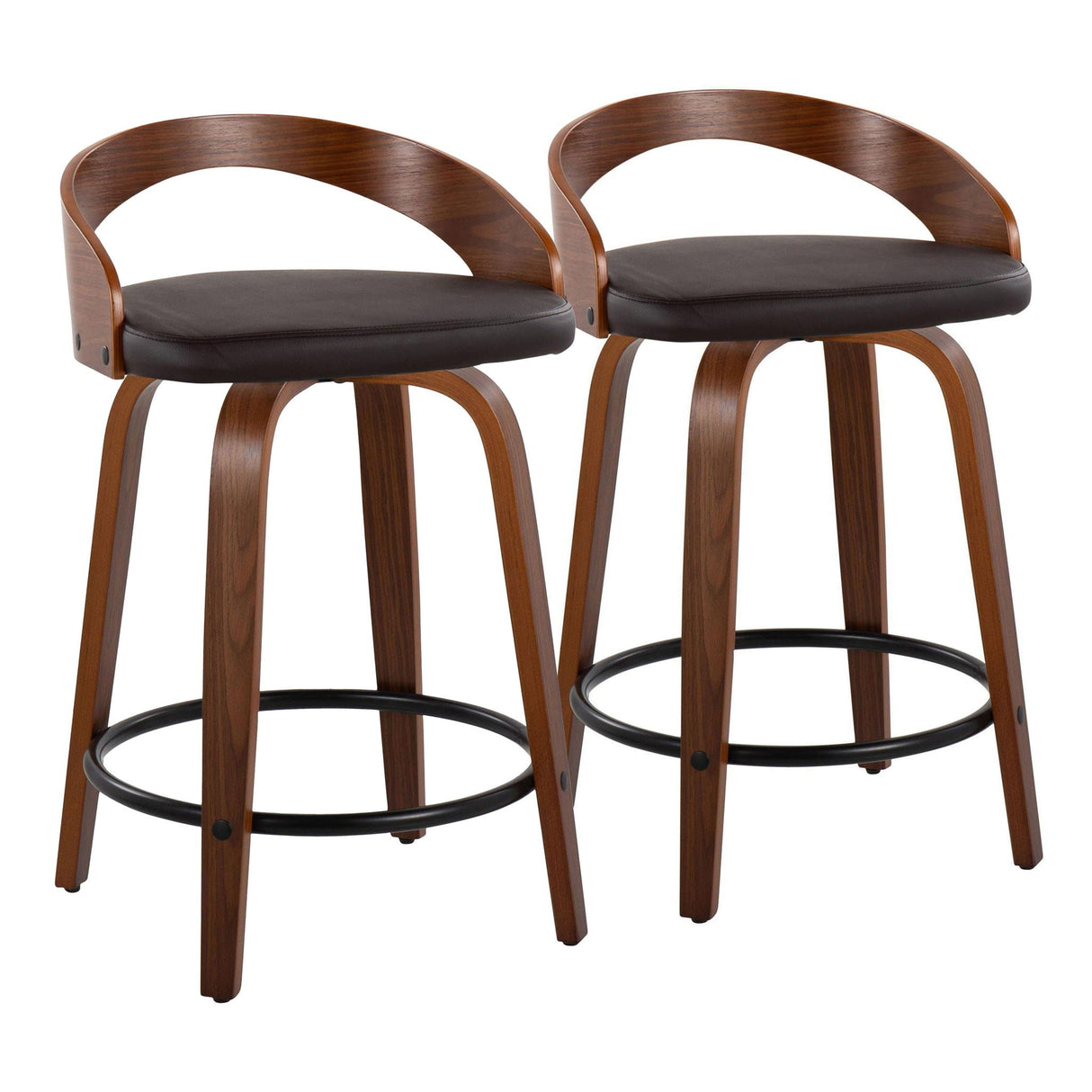 Grotto - Mid-Century Modern Fixed Height Counter Stool & Swivel With Round Footrest (Set of 2) by Couch.com