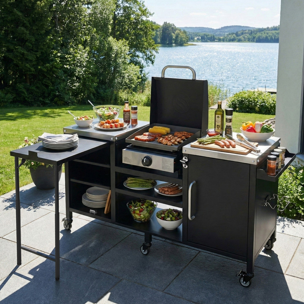K&K 72.4' Large Grill Table for Big Green Egg