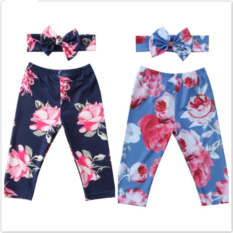 Luxury Modern Girls Summer Floral Baby Girls Pant with Headband Newborn Kid Girls Floral Bottoms Long Pants Trousers In Flower Design For Girls With Bow
