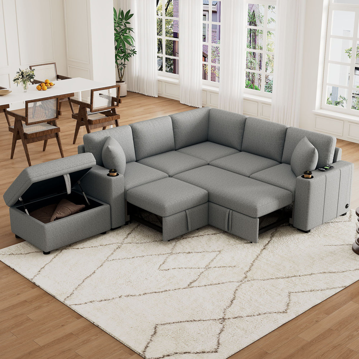 Sectional Sofa Convertible Pull-Out Sofa Bed With A Movable Storage Ottoman For Living Room by Couch.com