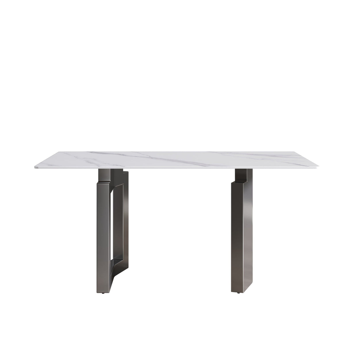 Modern Artificial Stone White Straight Edge Metal Leg Dining Table by Couch.com