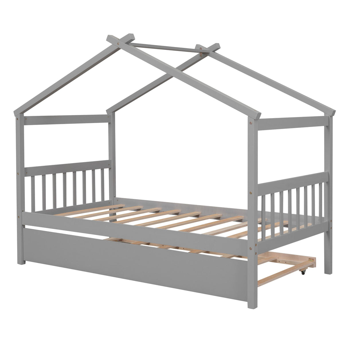 Wooden House Bed With Twin Size Trundle by Couch.com