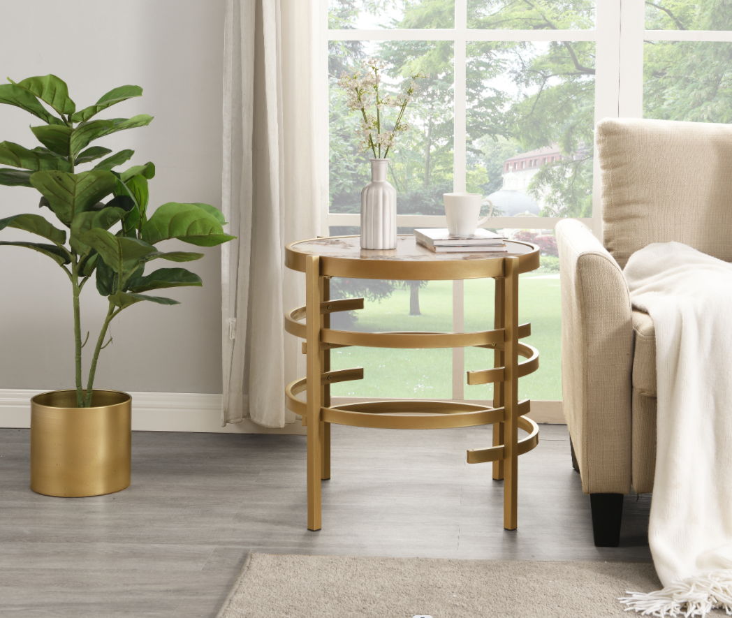 Elegant Pandora Sintered Stone End Table, Small Coffee Table For Living Room by Couch.com