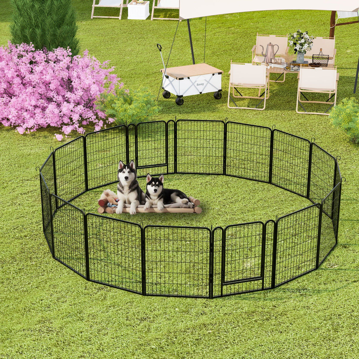 108.27" 16 Panels Heavy Duty Metal Playpen With Door, Dog Fence Pet Exercise Pen For Outdoor - Black by Couch.com