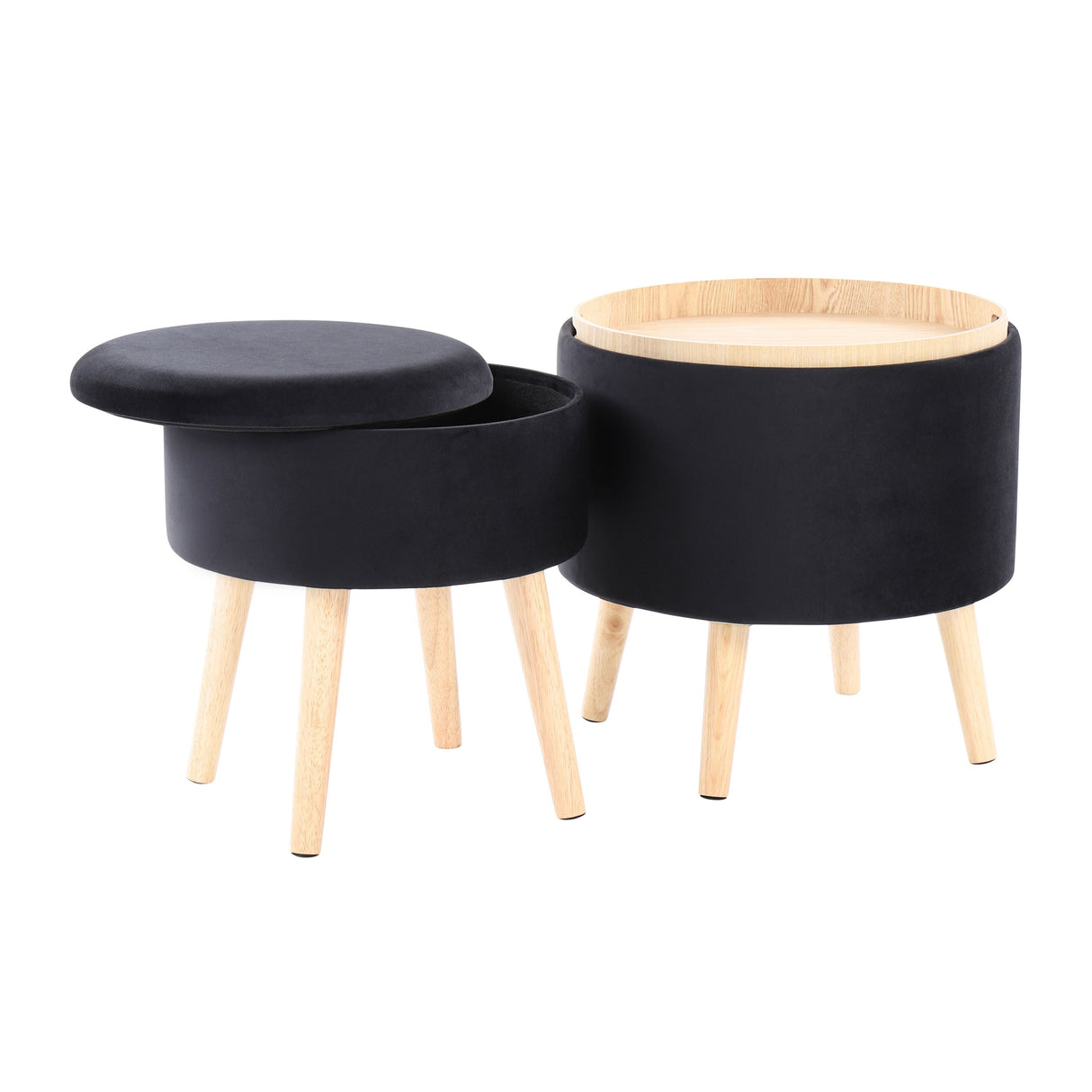 Tray - Contemporary Storage Ottoman With Matching Stool - Black / Natural by Couch.com