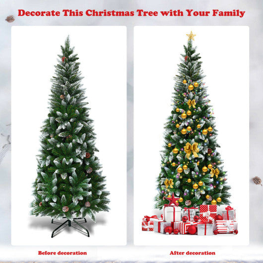 5/6/7.5 Feet Artificial Pencil Christmas Tree with Pine Cones-5 Feet