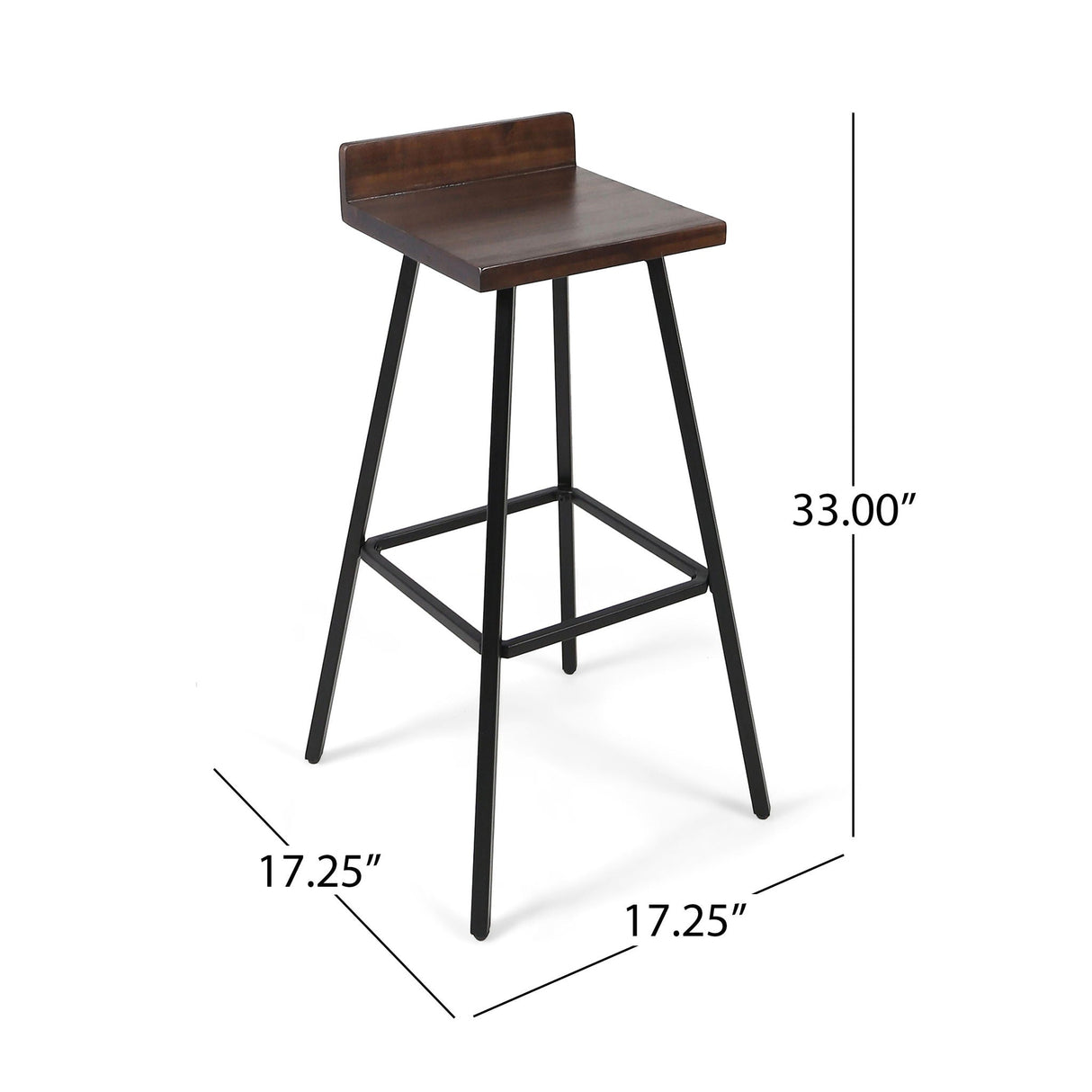 Outdoor Bar Stool With Low Backrests And Wood Seats (Set of 2) - Dark Brown / Black by Couch.com