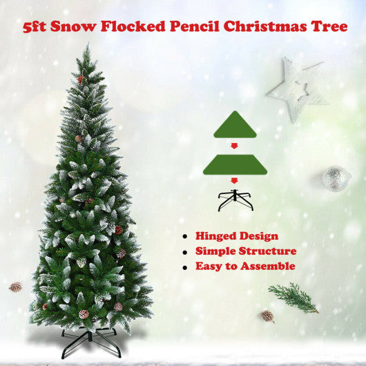 5/6/7.5 Feet Artificial Pencil Christmas Tree with Pine Cones-5 Feet