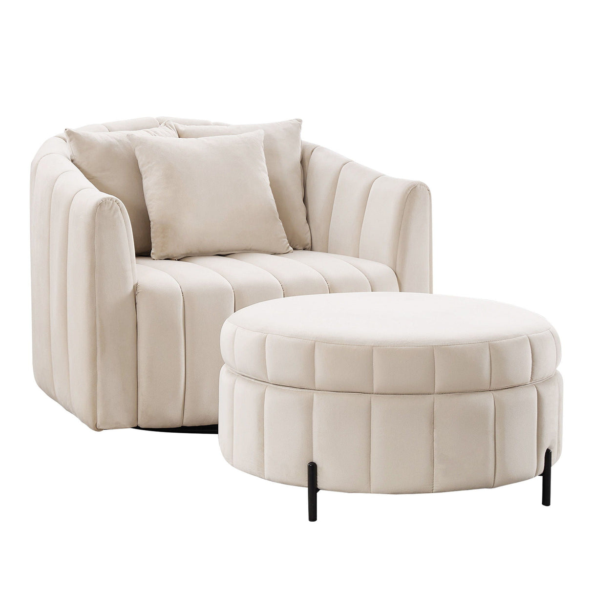Oversized Velvet Swivel Barrel Accent Chair And Ottoman Set With Storage by Couch.com