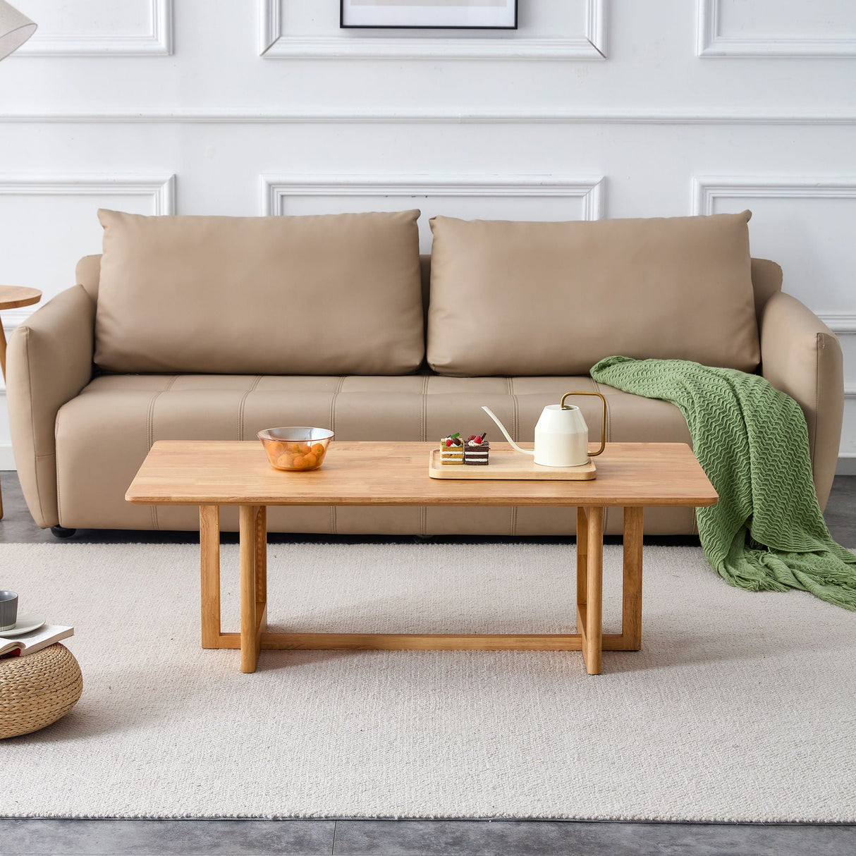 Rubber Wood And Solid Wood Coffee Table Modern Minimalist Rattan Weaving Design, Living Room Balcony, Multifunctional Small Sized Furniture - Natural by Couch.com