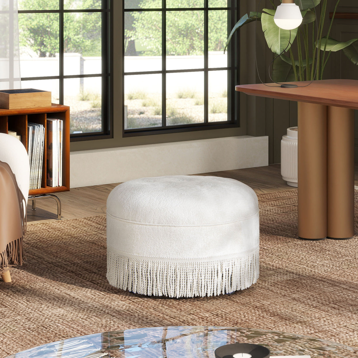 Yolanda - Round Upholstered Accent Ottoman - Almond White by Couch.com