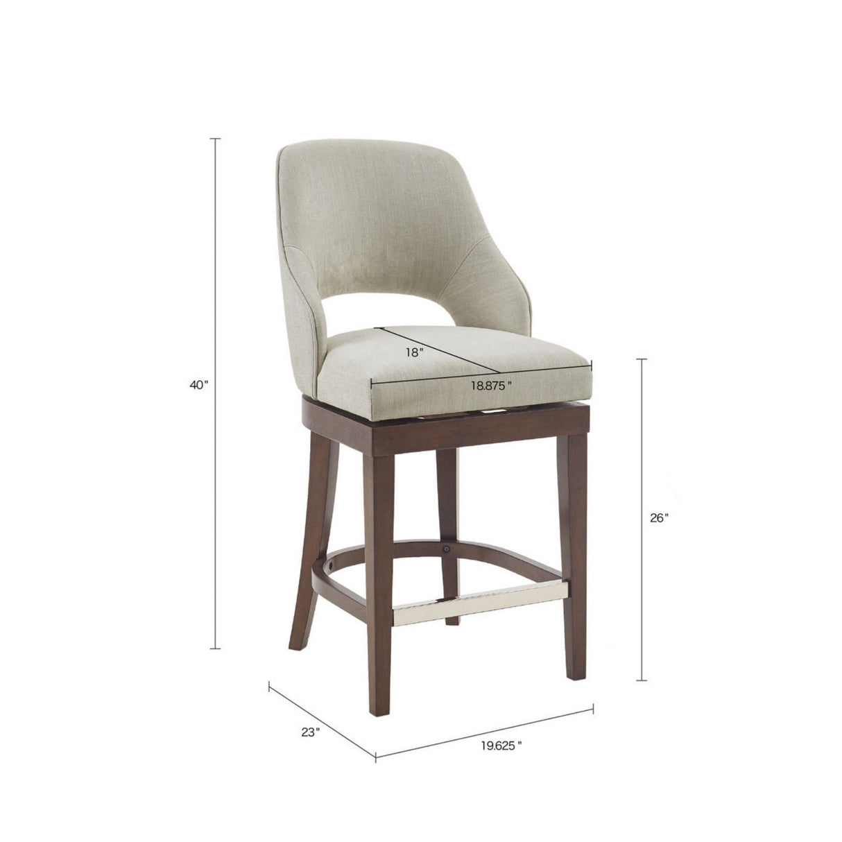 Counter Stool With Swivel Seat, Upholstery And Solid Wood Legs - Cream by Couch.com