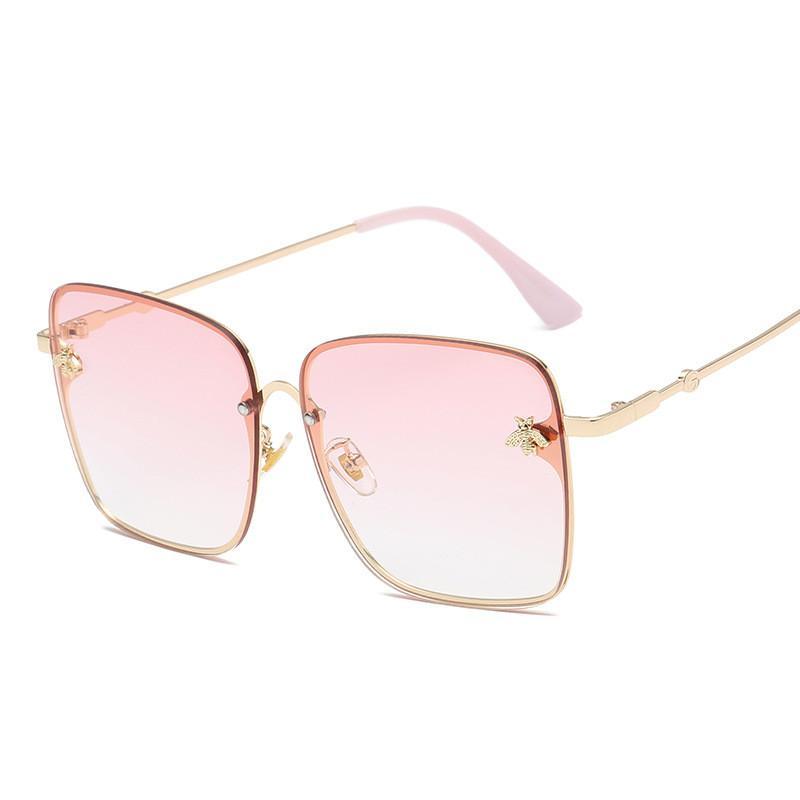 Luxury Square Modern WIth Metal Luxury Bee Sunglasses For Women and Ladies With Retro Brand designer Metal Frame Oversized Style And Grandient Glasses