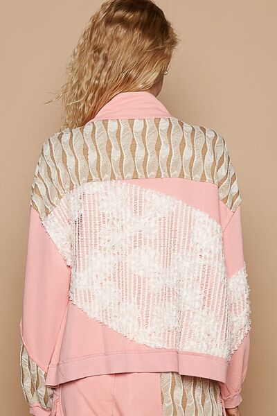 Modern Women Pink Applique Patchwork Zip-Up Jacket Artistic Details And Functional Design