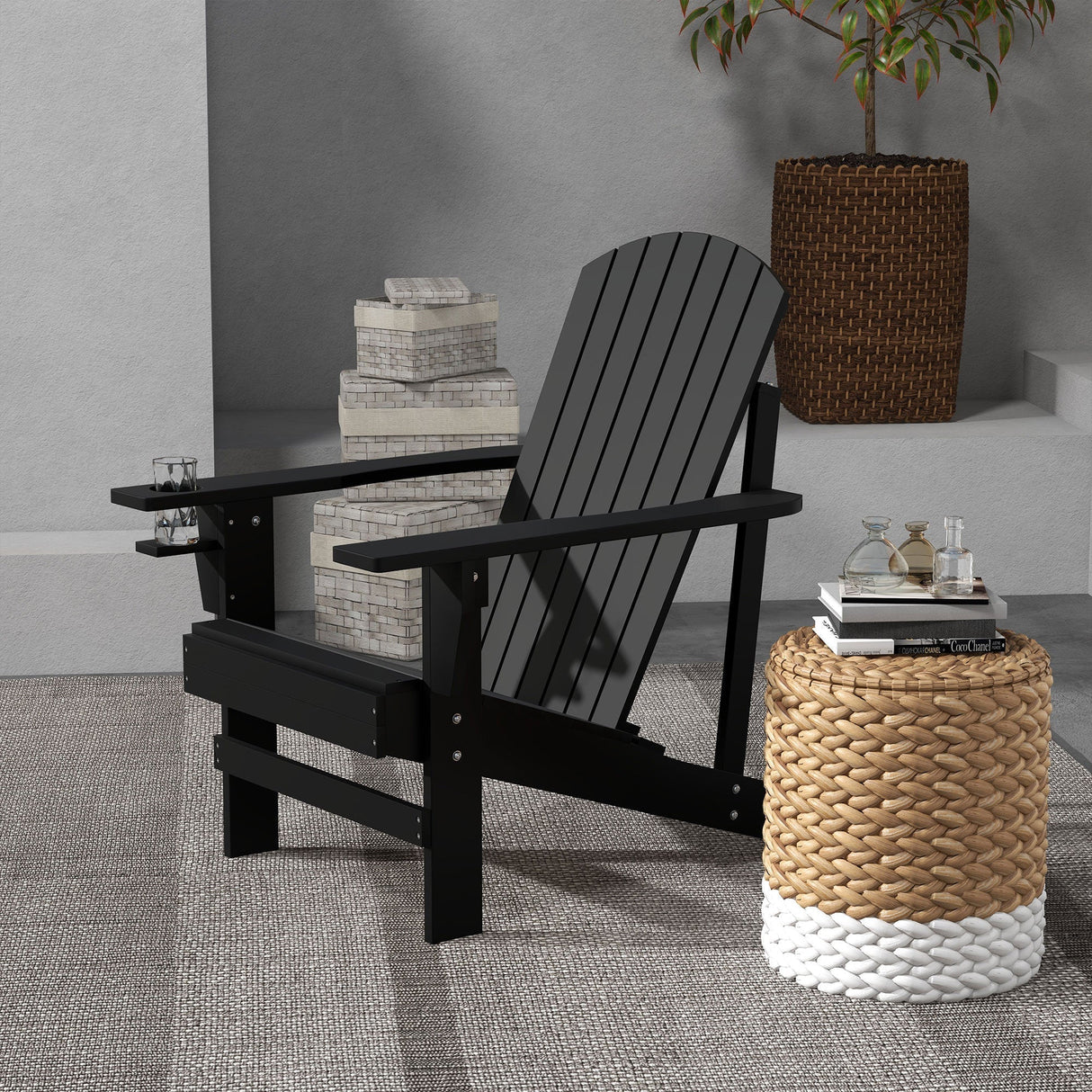 Classic Wood Adirondack Chair with Cupholder