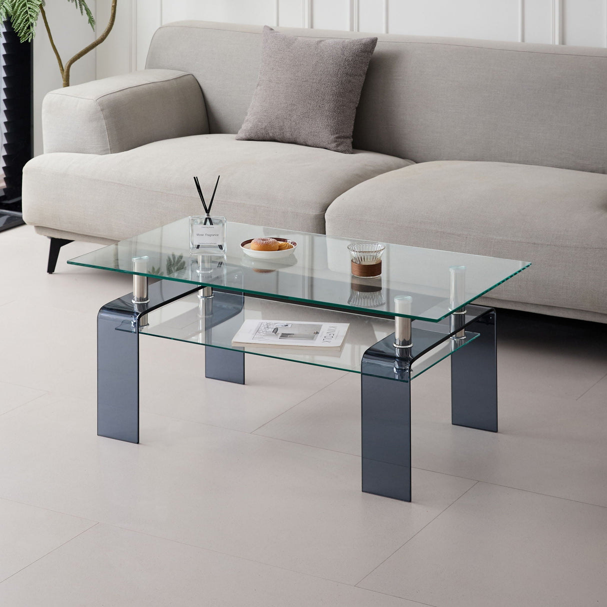 Modern Tempered Glass Coffee Table With 2 Tier Storage For Living Room by Couch.com