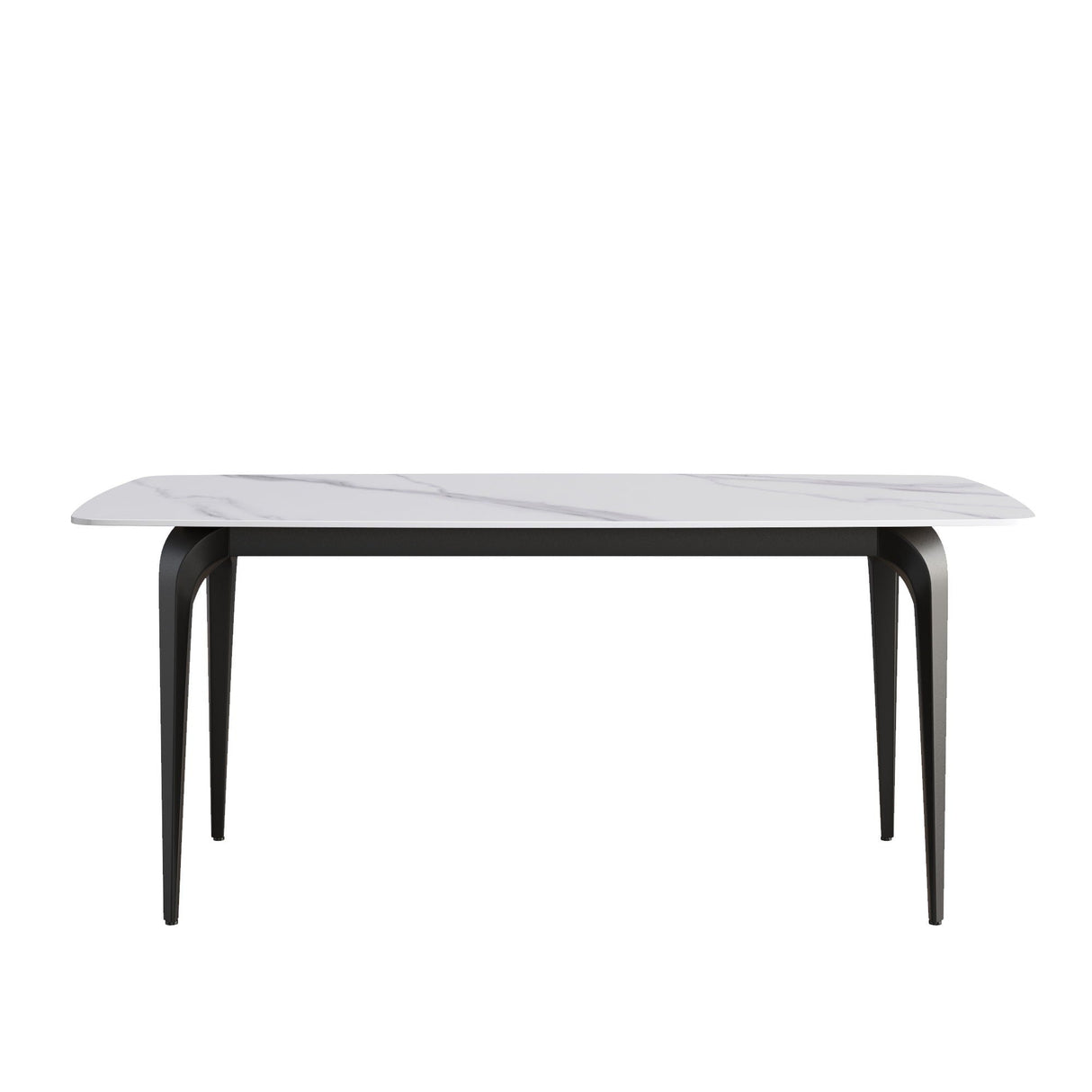 70.87" Modern Artificial Stone Curved Black Metal Leg Dining Table, Can Accommodate 6-8 People - White / Black by Couch.com