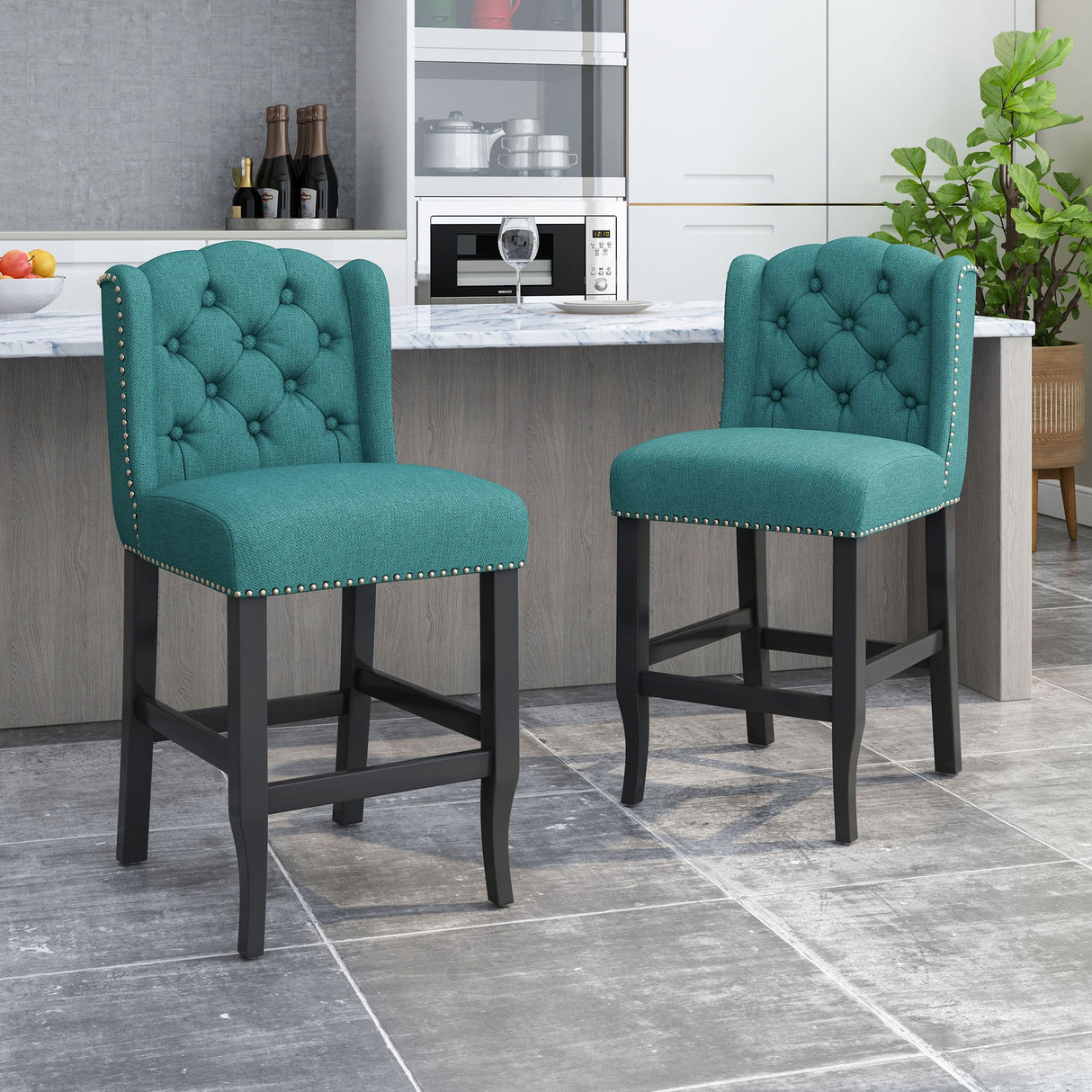 Solara - Fabric Tufted Counter Stool With Nailhead Accents (Set of 2) by Couch.com