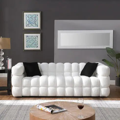 84.3 Length ,35.83 Deepth ,human Body Structure For USA People, Marshmallow Sofa,boucle Sofa ,White Color,3 Seater