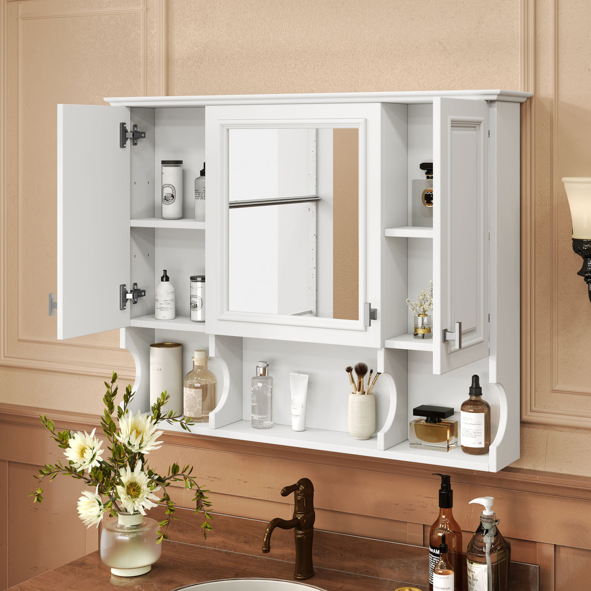 Wall Mounted Bathroom Medicine Wall Cabinet With Mirror & Open Shelves by Couch.com