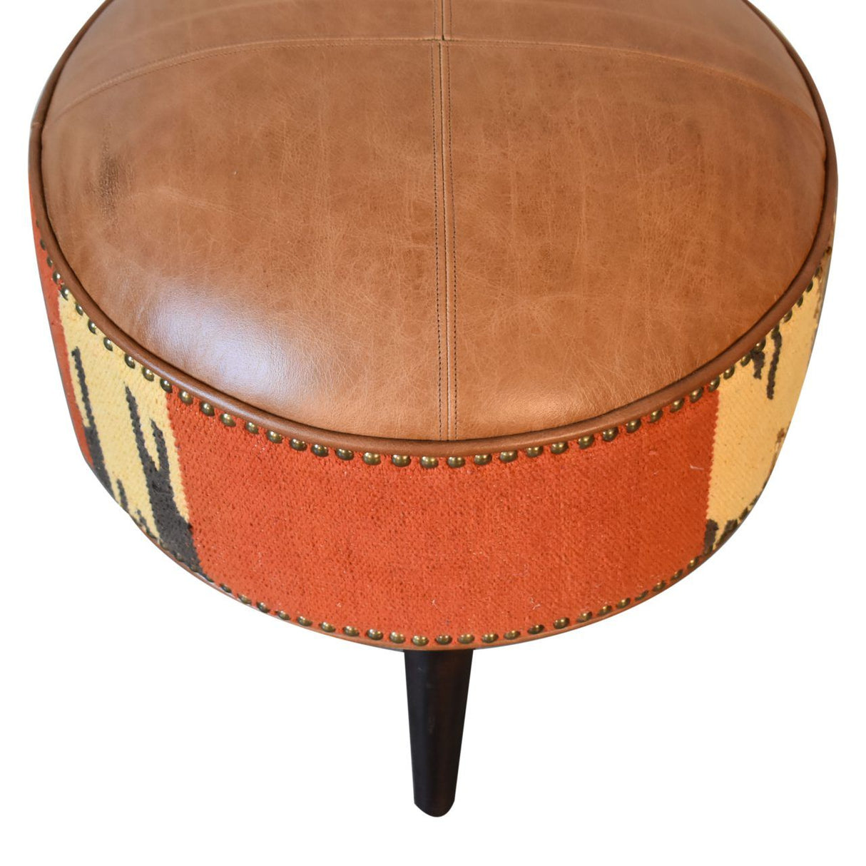 Durrie & Leather Mixed Footstool - Brown by Couch.com