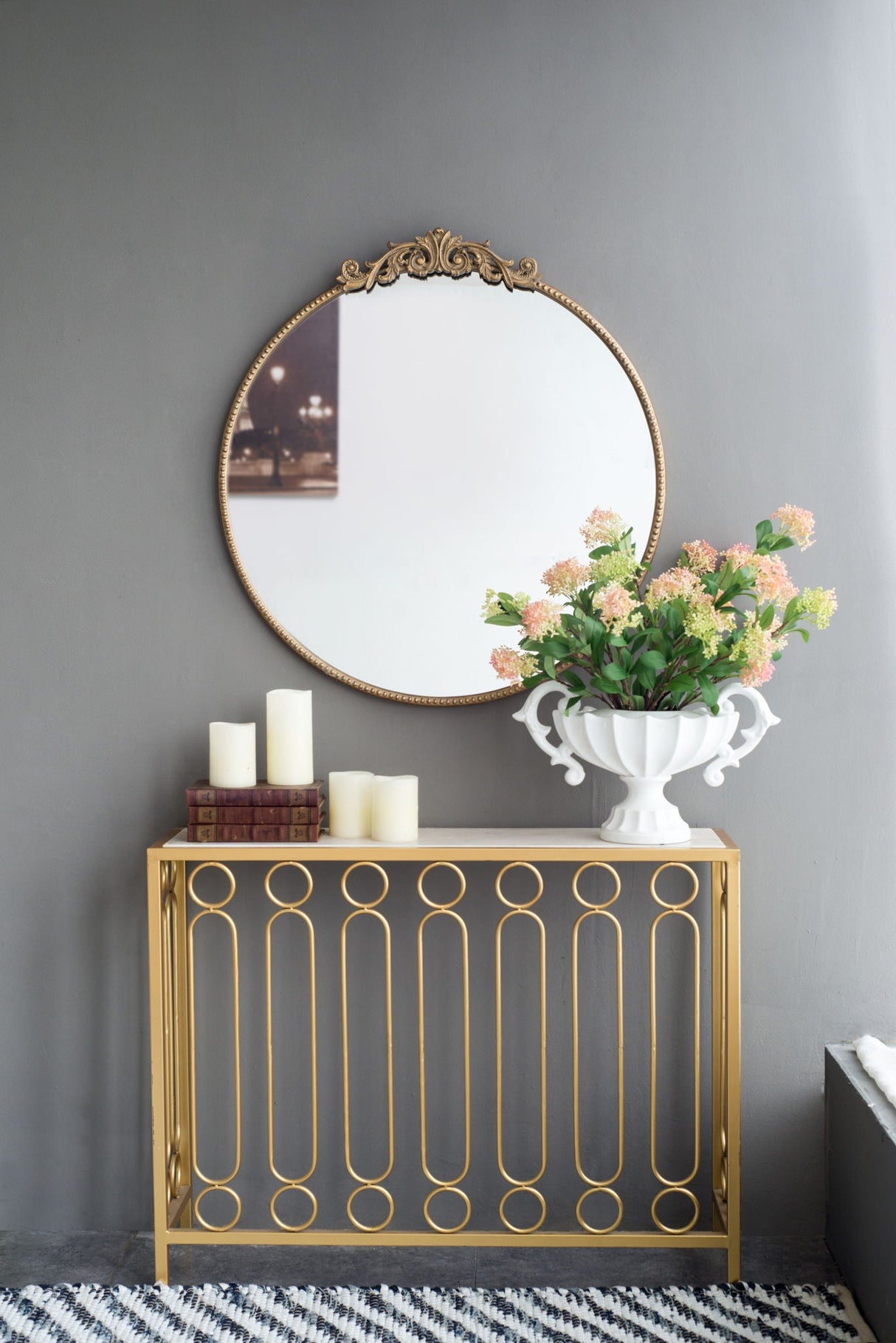 Classic Design Mirror With Baroque Inspired Frame For Bathroom, Entryway Console Lean Against Wall by Couch.com