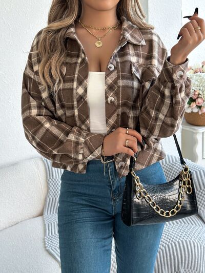 Classic Plaid Button Up Long Sleeve Jacket Women Cozy Trendy Everyday Wear Simple Jacket