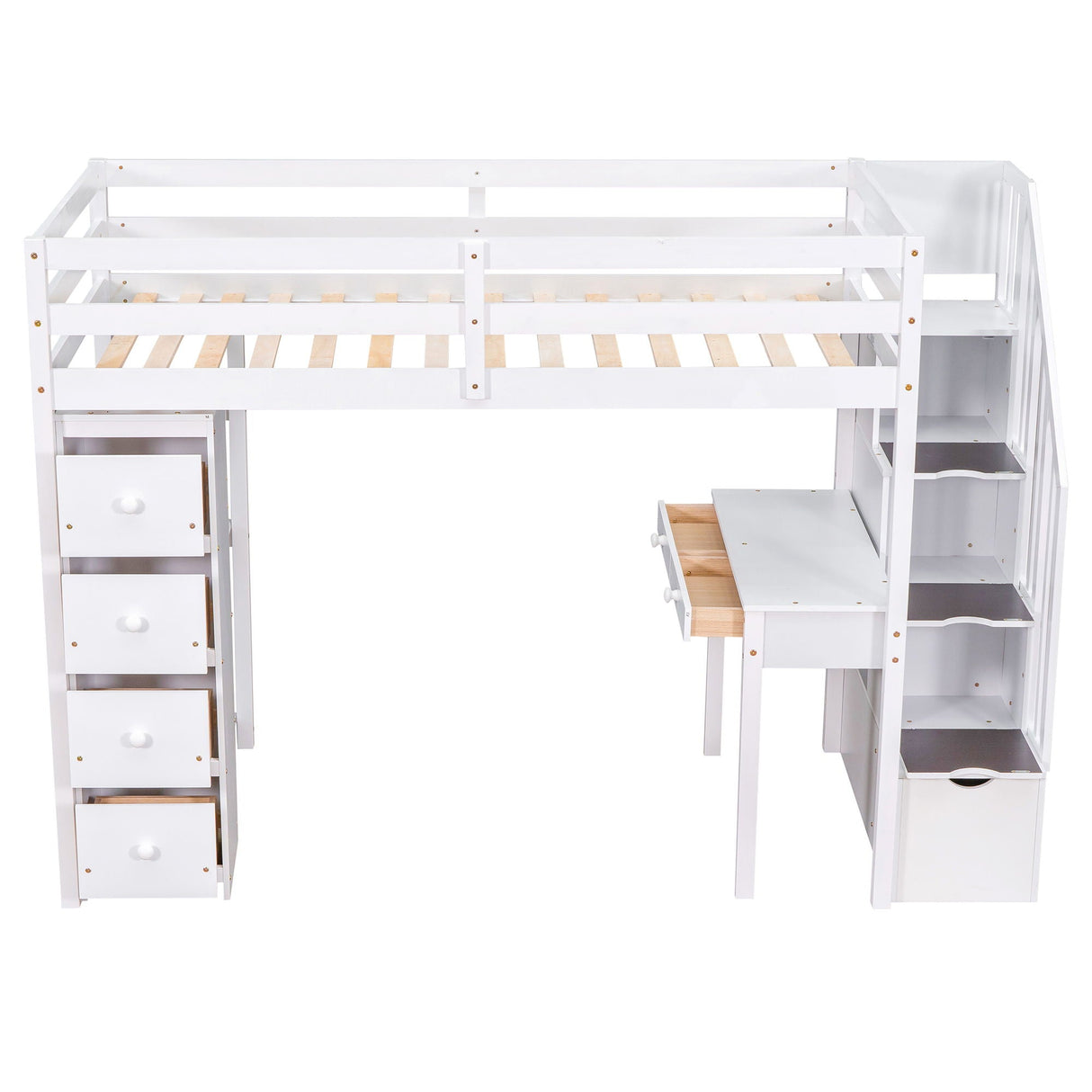 Loft Bed With Storage Drawers, Desk And Stairs With Shelves by Couch.com