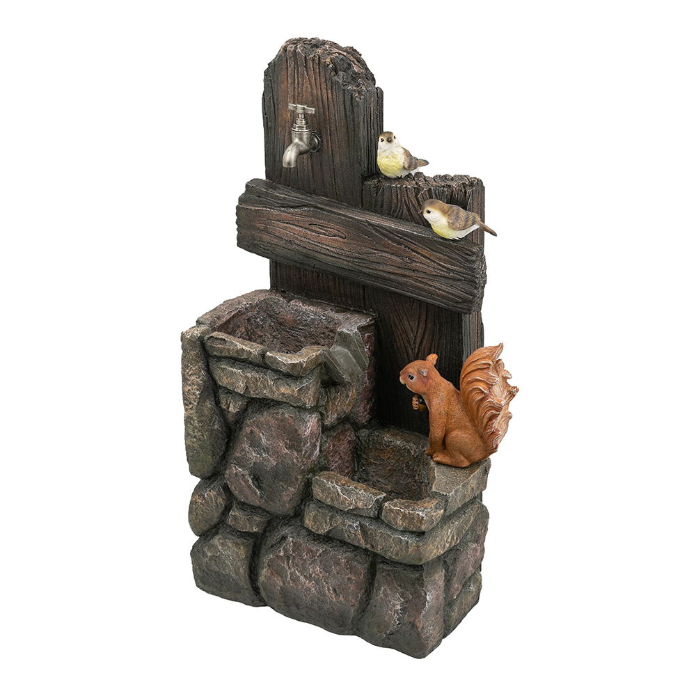Decorative Two Tiered Water Fountain With Woodland Animal Design, Outdoor Fountain With Light And Pump - Multi by Couch.com