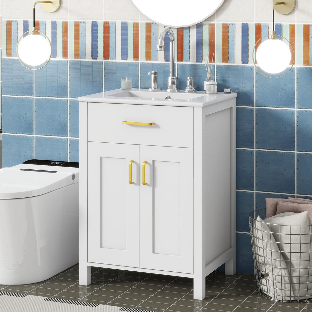 Bathroom Vanity Combo With Ceramic Sink, Luxurious Space-Saving Vanity, 2 Soft Close Doors by Couch.com