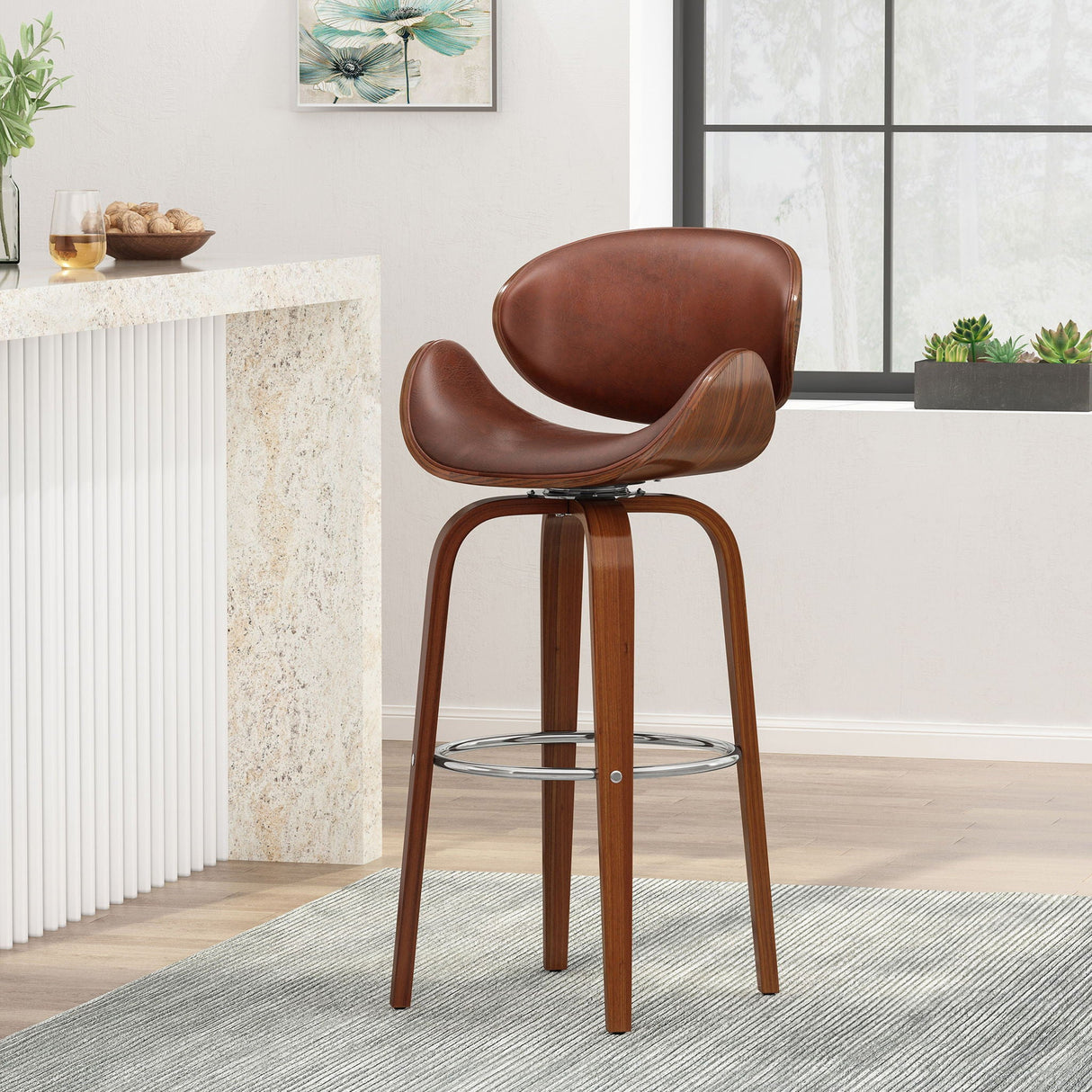 Lumos - Mid Century Modern Upholstered Swivel Barstool by Couch.com