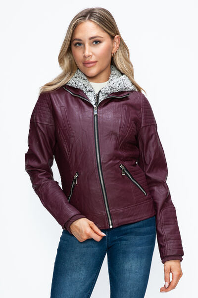 Women Warm Sleek Dual-Zipper Layered Jacket with Cozy Fuzzy Hood Urban Chic & Comfortable Jacket