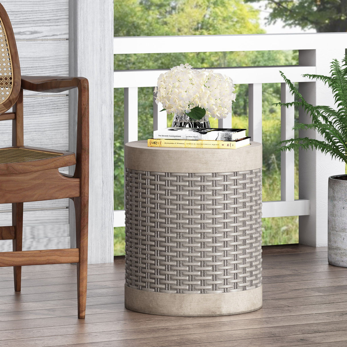 Outdoor Lightweight End Table Round Concrete Outdoor Side Table - Natural by Couch.com