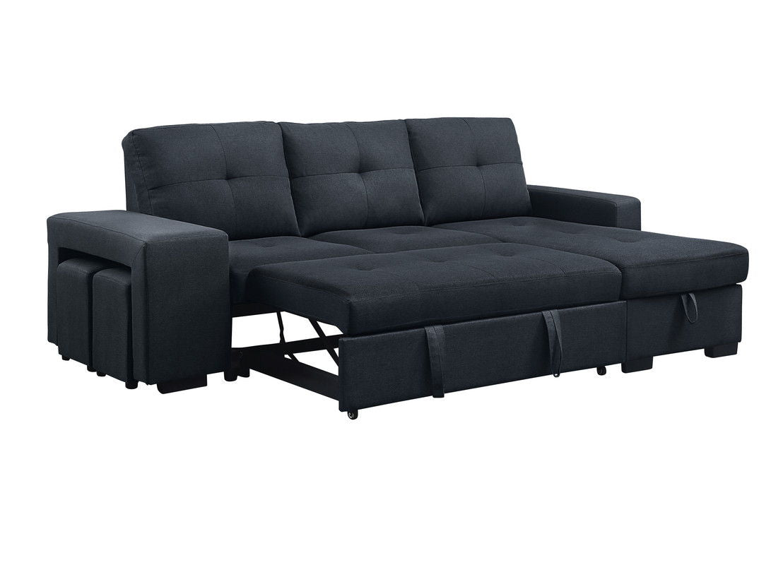 Lucas - Linen Sleeper Sectional Sofa With Reversible Storage Chaise - Dark Gray by Couch.com