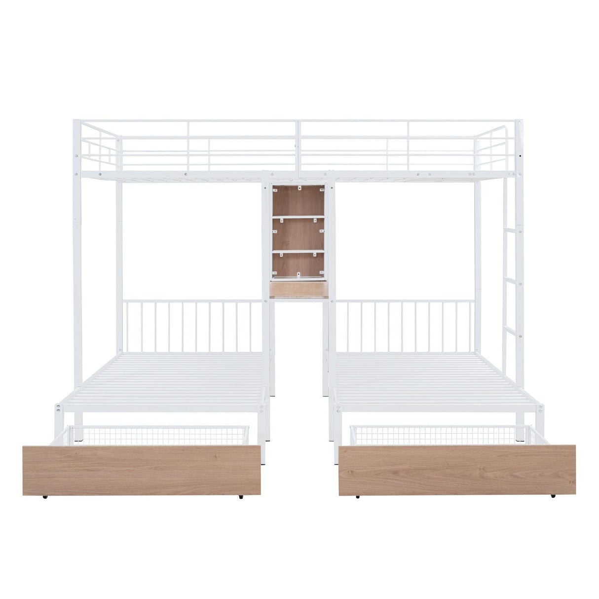 Triple Bunk Bed With Drawers, Multi-Functional Frame With Desks And Shelves In The Middle by Couch.com