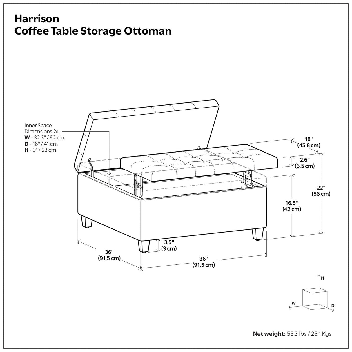 Harrison - Upholstered Coffee Table Storage Ottoman