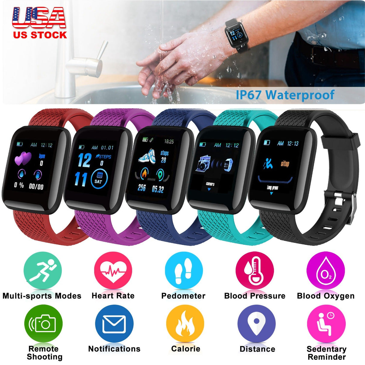 1.3\'\' Fitness Tracker IP67 Waterproof Activity Tracker Smart Bracelet w/Heart Rate Sleep Monitor Pedometer by DirectDeals