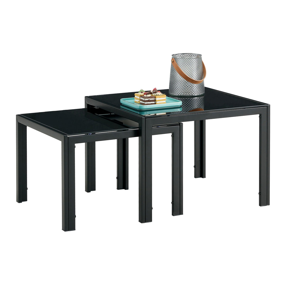 Nesting Coffee Table (Set of 2), Square Modern Stacking Table With Tempered Glass Finish For Living Room by Couch.com
