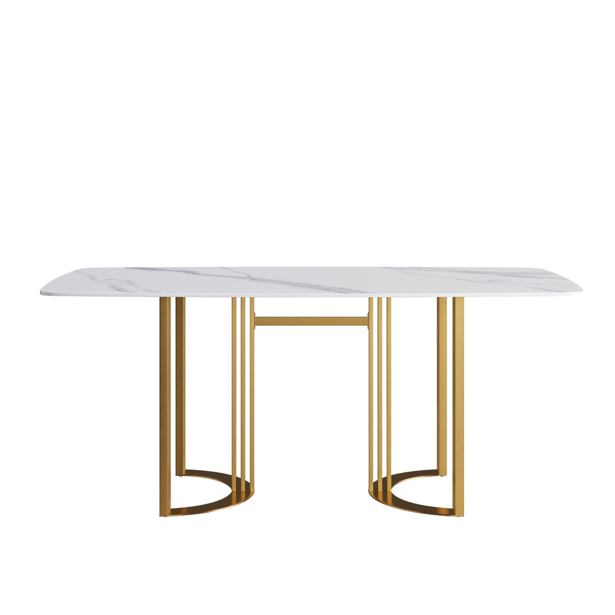 70.87" Modern Artificial Stone White Curved Golden Metal Leg Dining Table, Can Accommodate 6-8 People - White / Gold by Couch.com
