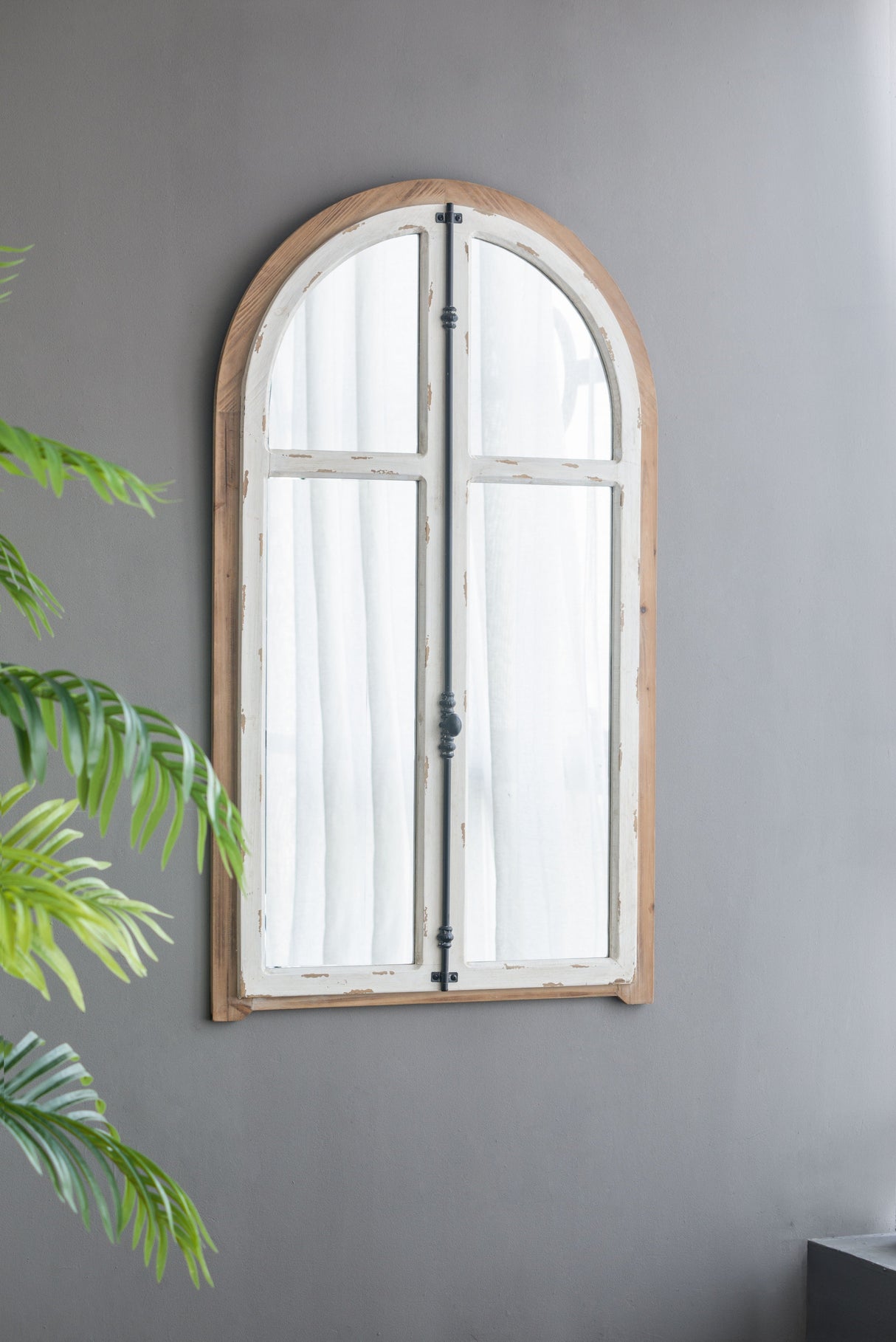 Arch Wood Wall Mirror - Brown Antique White by Couch.com