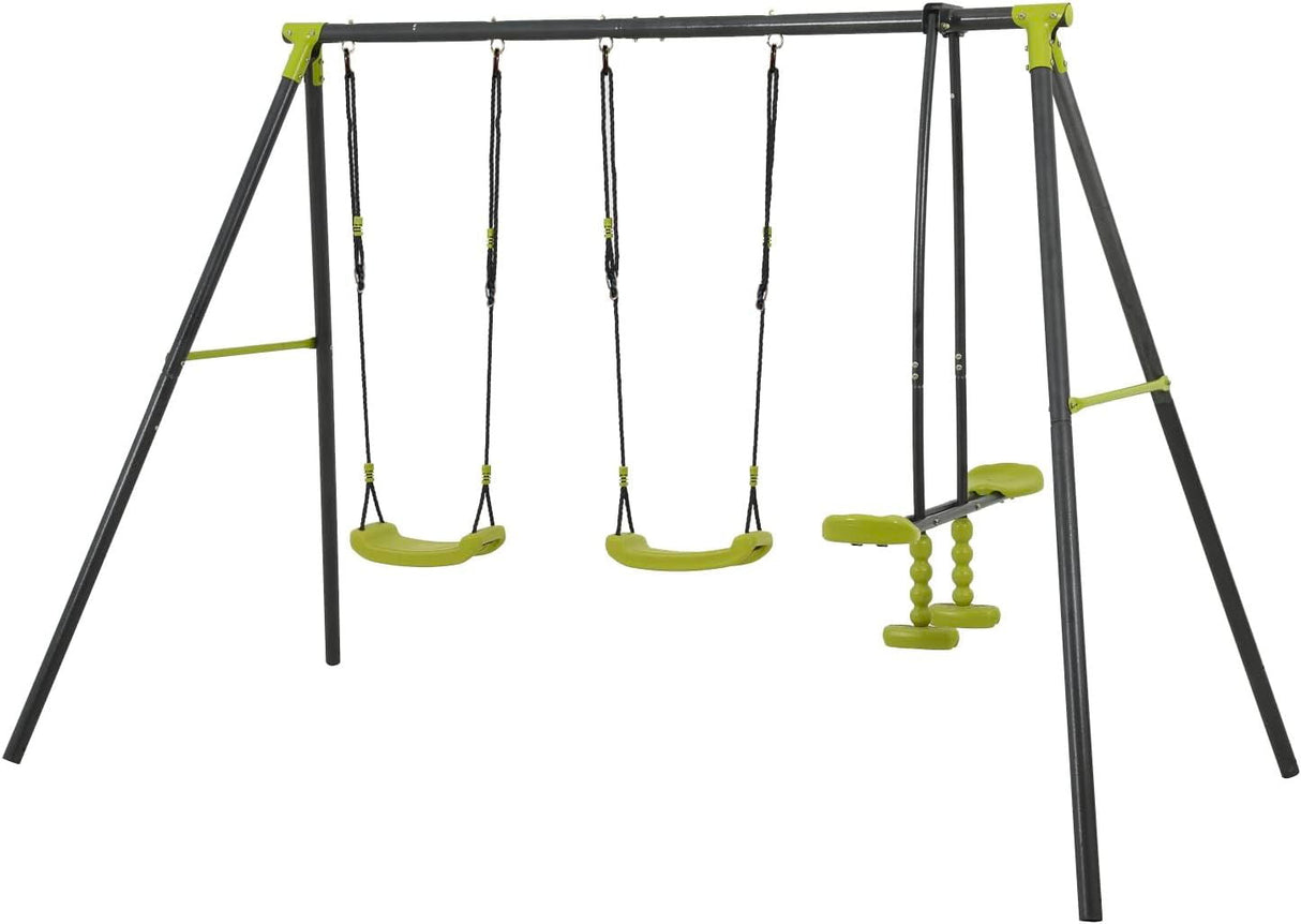 Xns008 Interesting Triple Children Metal Safe Swing Set 440Lbs For Outdoor Playground Three Seat Swing For Age 3+ - Green / Black by Couch.com