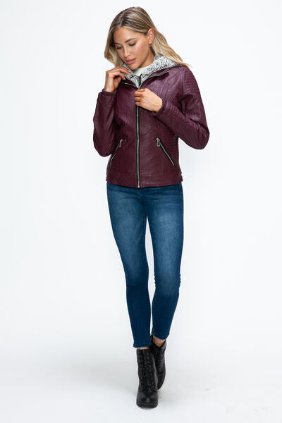 Women Warm Sleek Dual-Zipper Layered Jacket with Cozy Fuzzy Hood Urban Chic & Comfortable Jacket