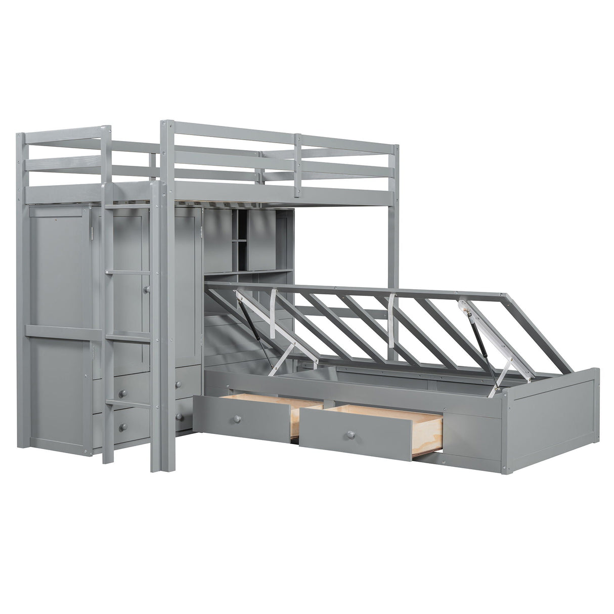 Bunk Bed With Drawers, Wardrobe, Storage Shelves And Hydraulic by Couch.com