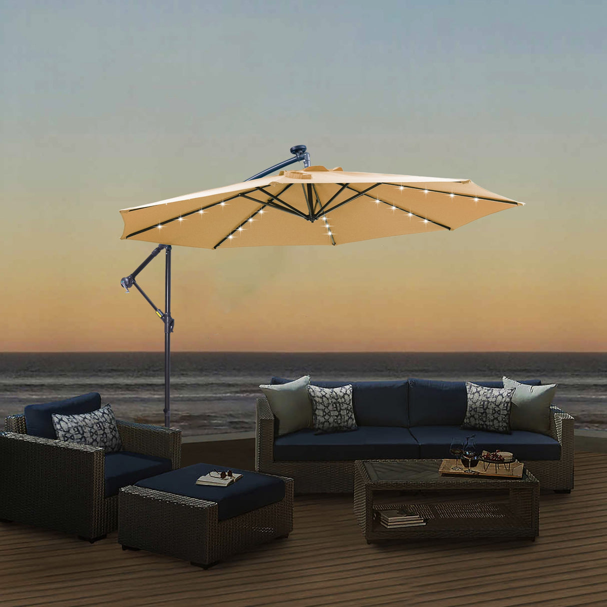 Outdoor Cantilever Patio Umbrella with 32 LED Lights, 10 ft