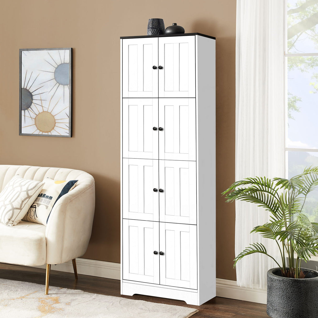 Tall Storage Cabinet With 8 Doors And 4 Shelves, Wall Storage Cabinet For Living Room, Kitchen, Office, Bedroom, Bathroom by Couch.com